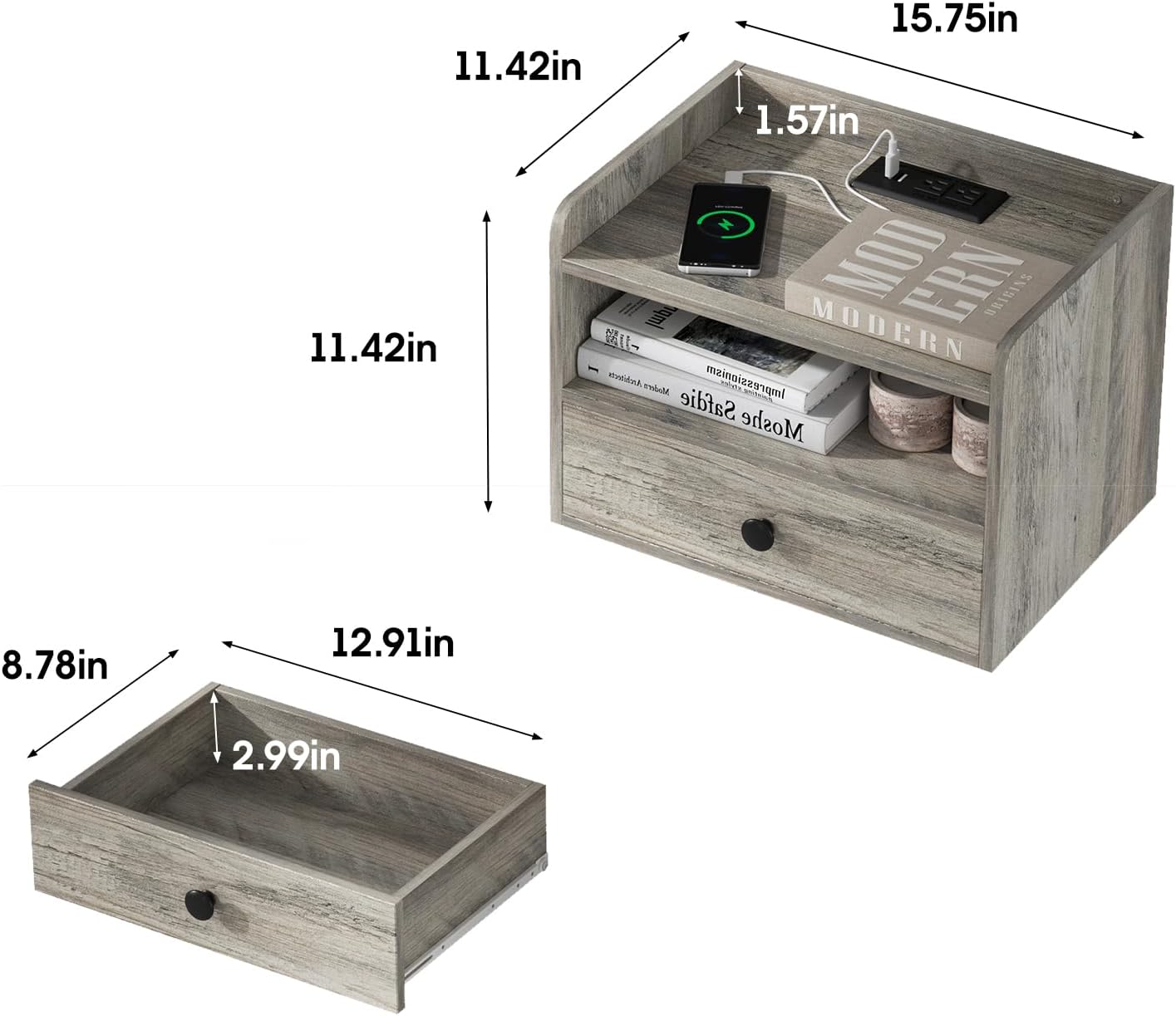 Cavina Floating Night stands Set of 2 Modern with Drawer