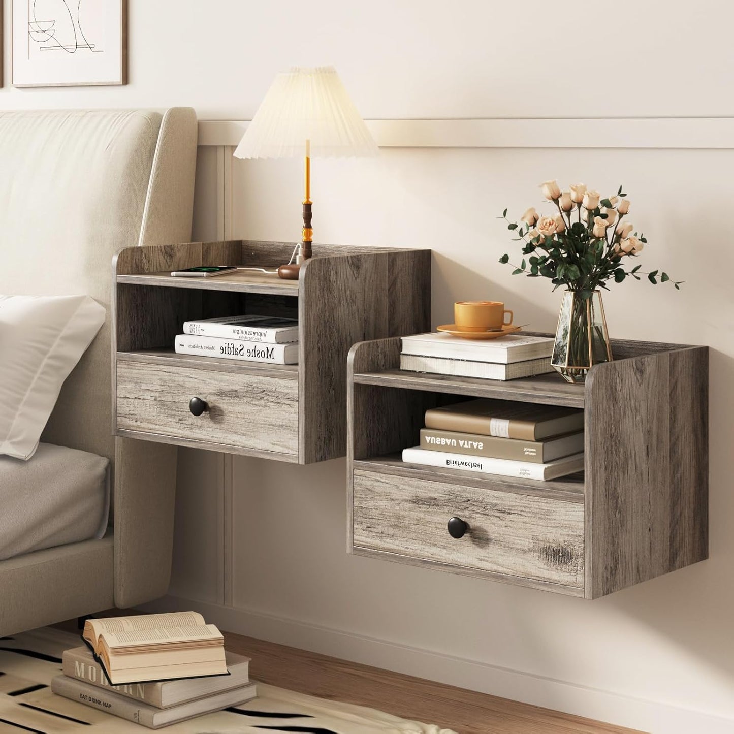 Cavina Floating Night stands Set of 2 Modern with Drawer