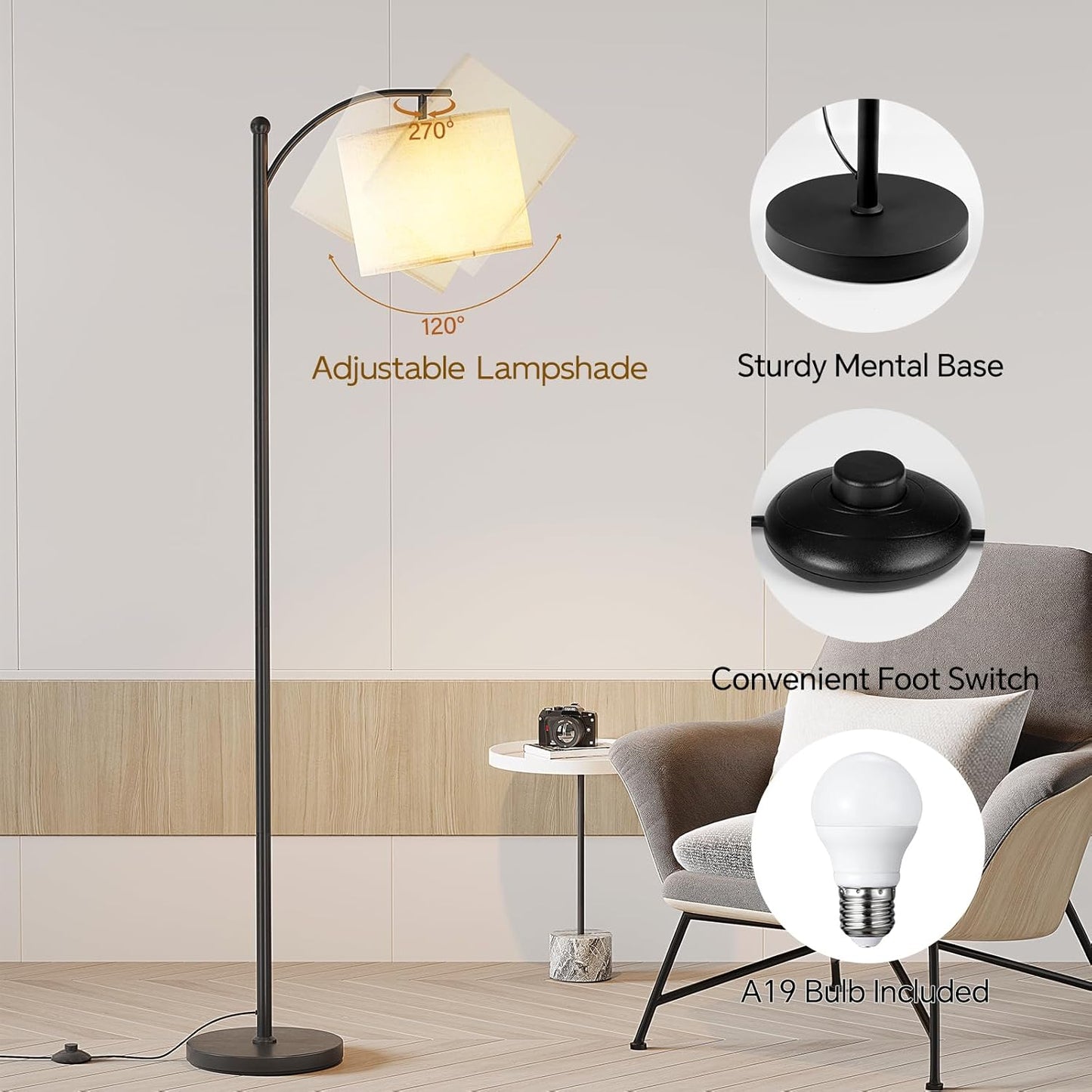 Cavina Modern 3-TCavina Modern 3-Tone Adjustable Arc Floor Lampone Adjustable Arc Floor Lamp