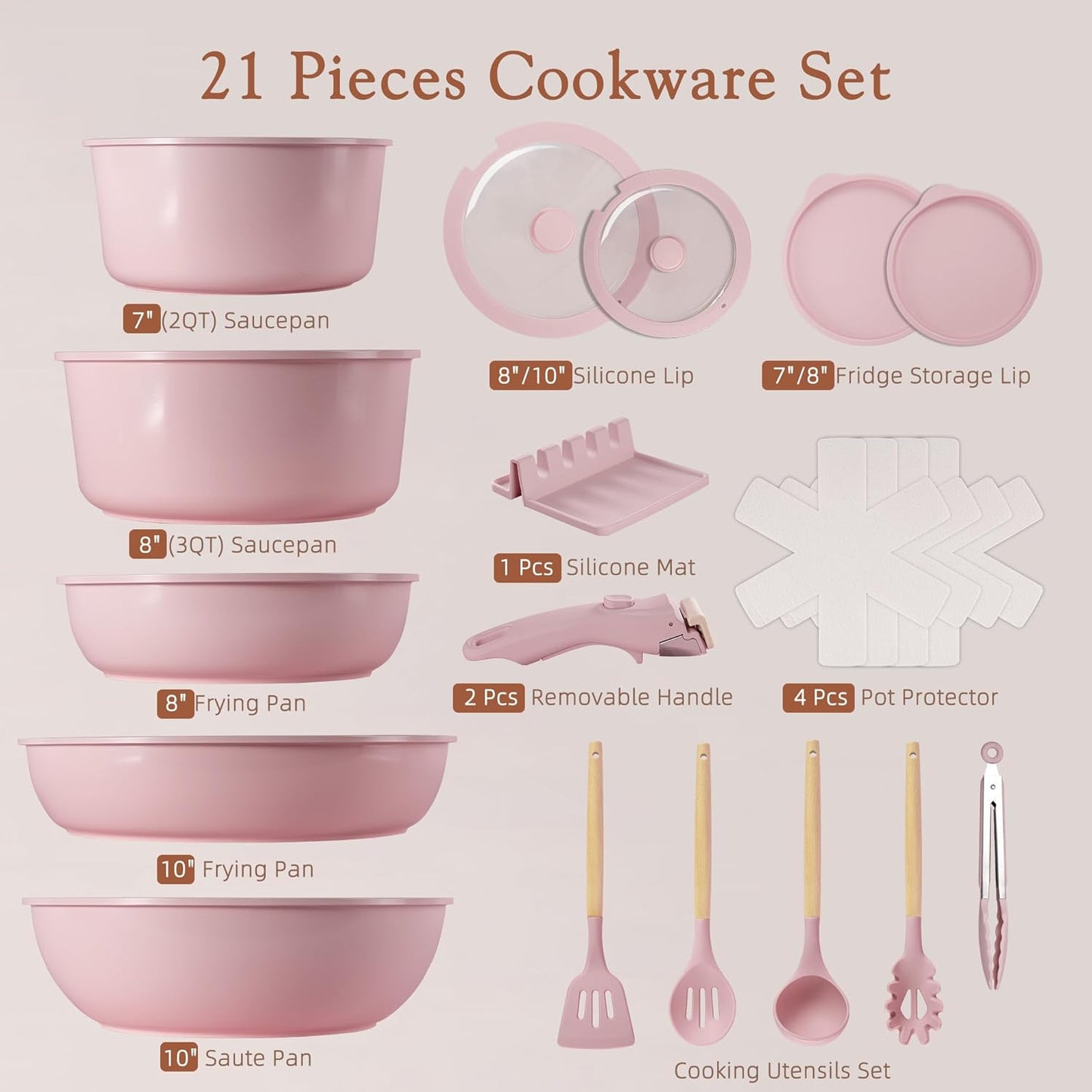 Cavina Modern 20-Piece Ceramic Ceramic Nonstick Pots and Pans Set